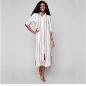 Charlie B Sz M new linen cotton blend dress or button open